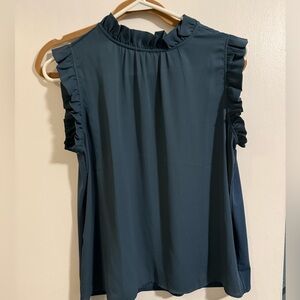 Ann Taylor Teal Ruffle Sleeve Blouse
